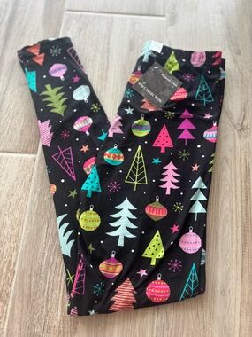 VIV Collection Black Neon Holiday Print Leggings one size, new